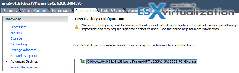 VMware DirectPath I/O configuration