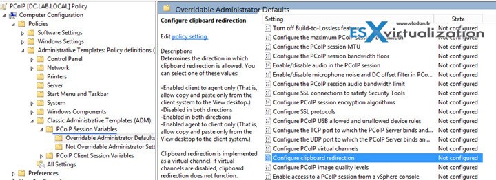 PCoIP ADM Template - configure clipboard redirection