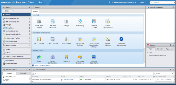 Starwind Plugin in vSphere Web Client