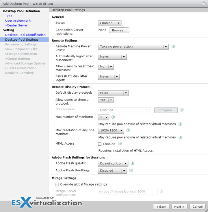 Horizon View Desktop Pool Options