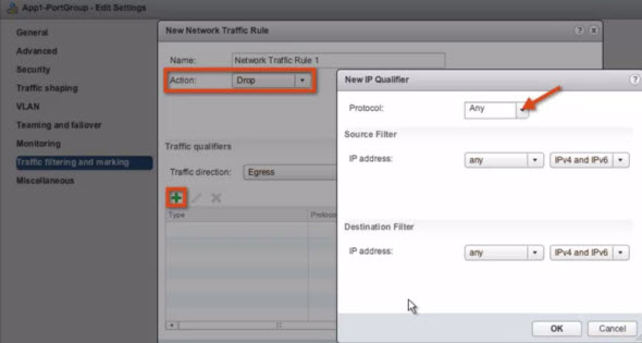 Traffic Filtering Policy - configuration at the portgroup level