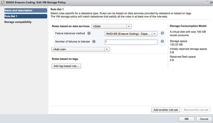 VMware VSAN 6.2 Erasure Coding - RAID 5 used as failure tolerance