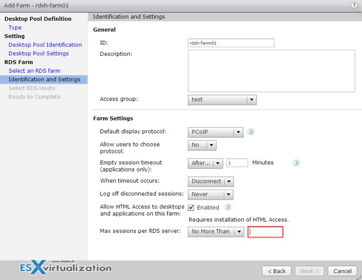 VMware View Configure RDSH Destkop Pool