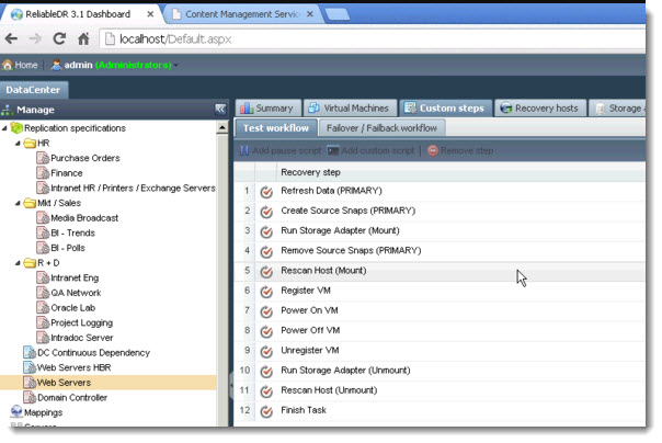 ReliableDR - Test Workflow recovery steps