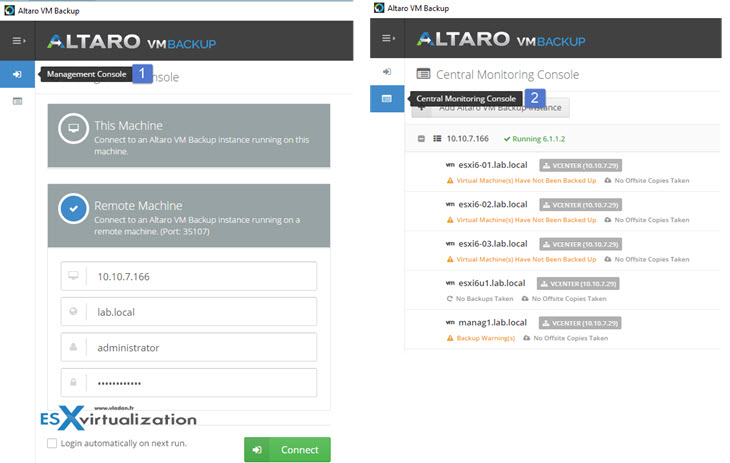 Altaro VM Backup - Management and Monitoring console