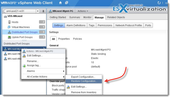 vSphere 5.1 - restore port group configuration