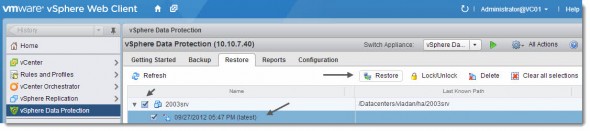 vSphere Data Protection (VDP) - restore jobs