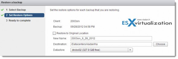 vSphere Data Protection (VDP) - restore jobs