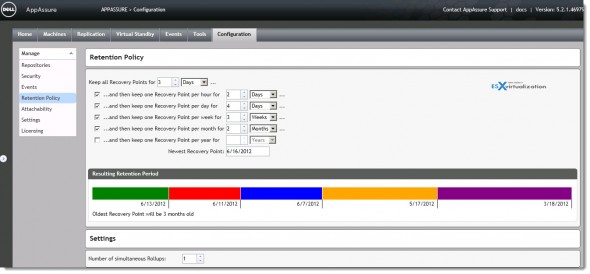 Dell Appassure 5 - configuration of the retention policy window