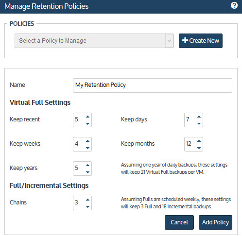 Unitrends Virtual Backup 8 - Retention Policy Window