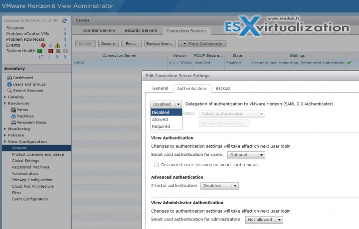 SAML Authentication Horizon View