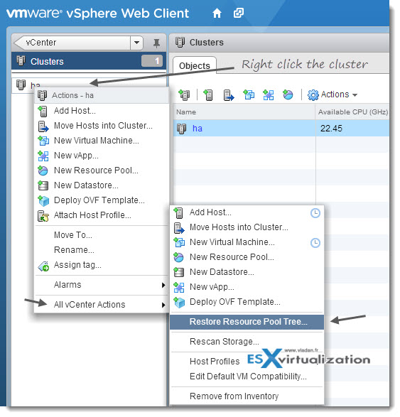 Save Snapshot of the resource pool tree - vSphere 5.1