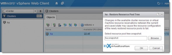 Restore Snapshot of the resource pool tree - vSphere 5.1