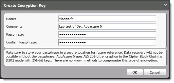 Security of Appassure 5 backups with Encryption
