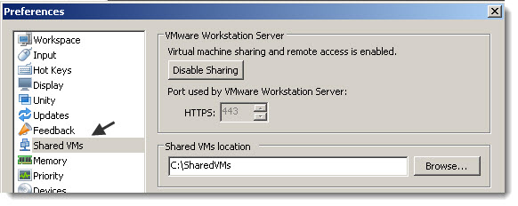 VMware Workstation 8 - share VMs