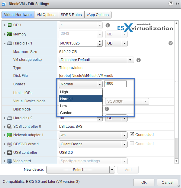 Set the SIOC shares and IOPS limit on VMDK