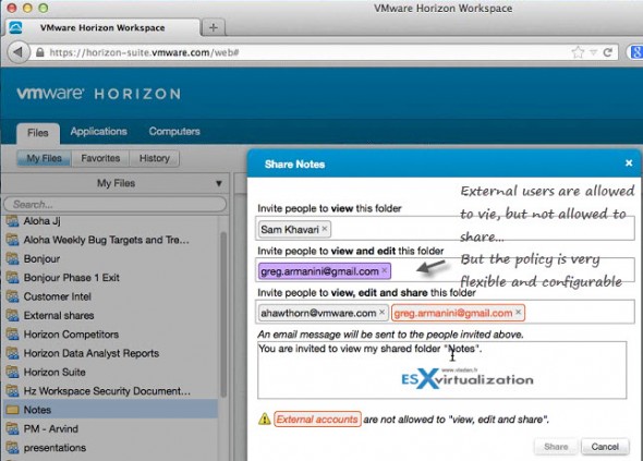 VMware Horizon Workspace - sharing folders files