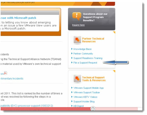 How to create a support request with VMware