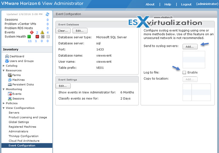 How-to setup syslog server horizon view