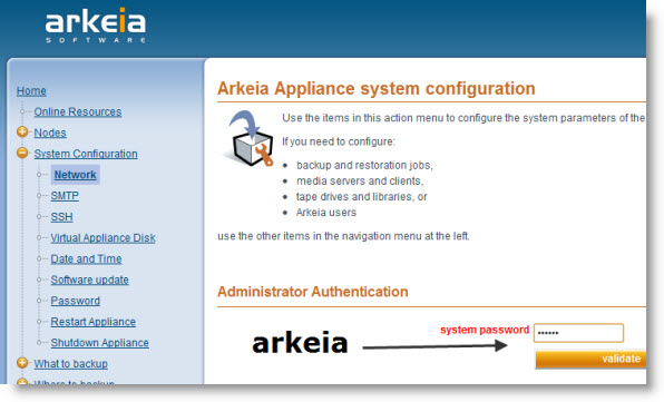 Arkeia Backup - System password