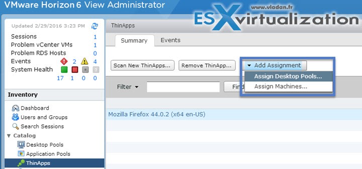 Assign ThinApps To desktop pools