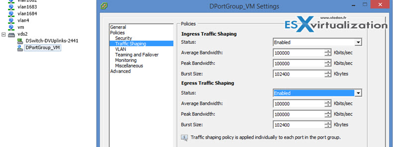 VDS traffic shaping policies