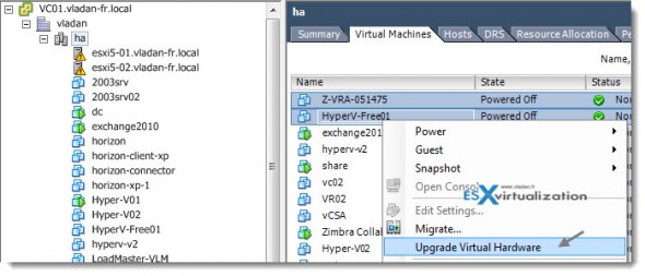 Upgrade VM hardware - vSphere client