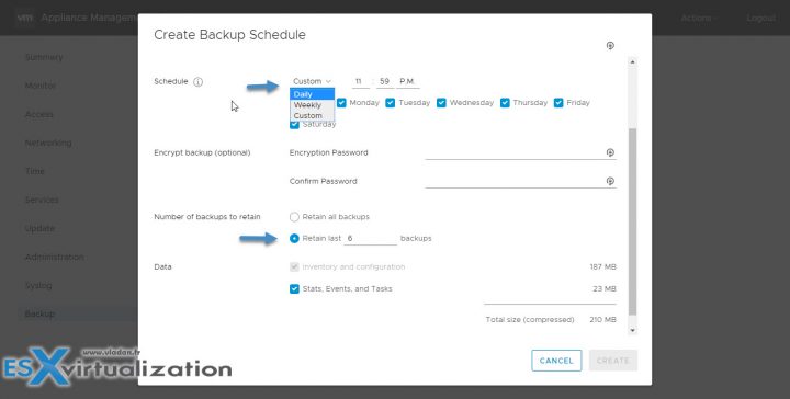 VMware vCSA 6.7 scheduled backup