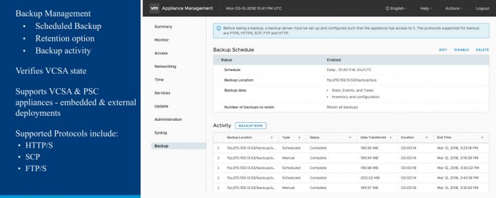 VMware vCSA 6.7 backup