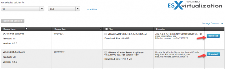 vCenter 6.5U1 Patches