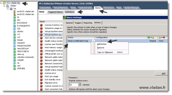 vCenter settings to send alarms to Xangati for automatic DVR Recordings