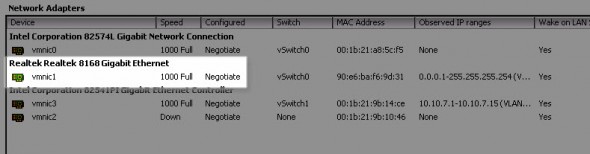 vSphere 5.0 running with Realtek 8168