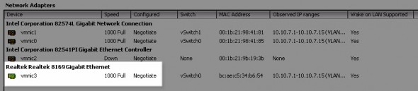 vSphere 5.0 running with Realtek 8169