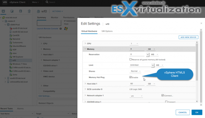 VMware Hot-Add RAM - vSphere HTML5 Client