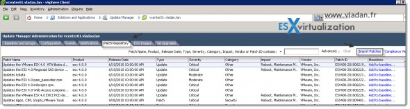 Manually import patches into Patch Repository in vSphere Update Manger