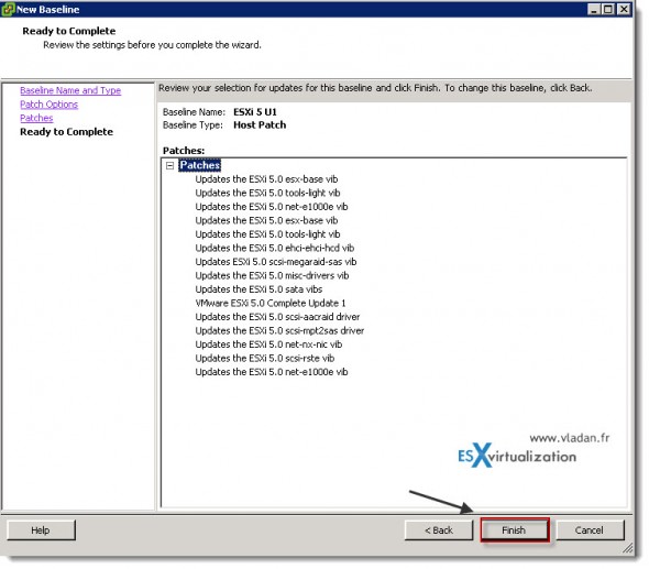 How to select patches to be part of a baseline in vSphere Update Manager