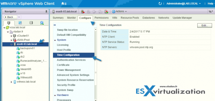 vSphere Web Client ESXi NTP configuration