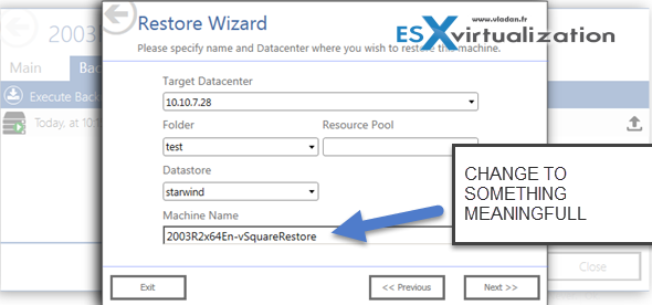 vSquare Backup for VMware - how to restore a VM