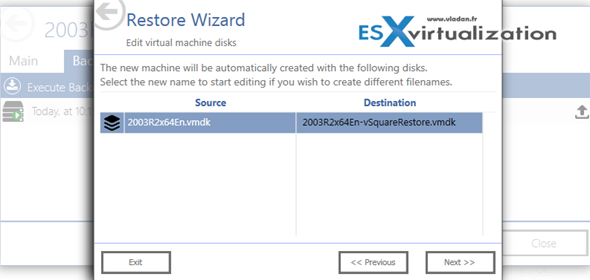 vSquare Backup for VMware - how to restore a VM