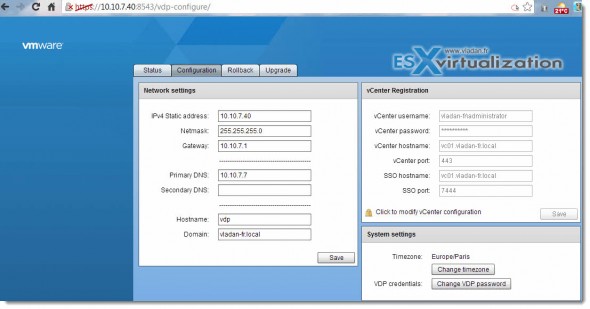 vSphere Data Protection (VDP) - configuration options