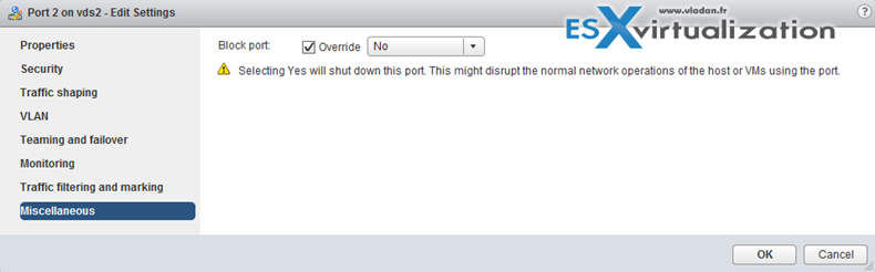 Individual vDS or uplink ports can be blocked to block single VM