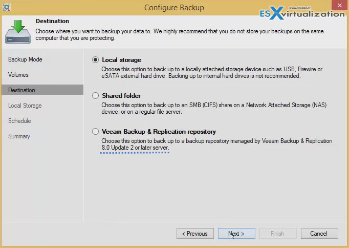 Veeam Endpoint Backup - choose where to store the backups