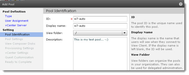 VMware view - Creating a desktop pool
