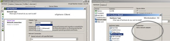 VMware Workstation 10 vs vSphere client - Virtual Network Cards Options