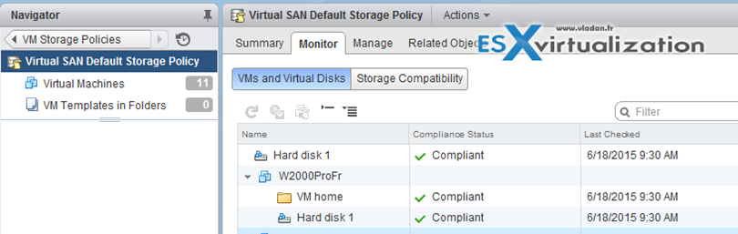 VM storage policy