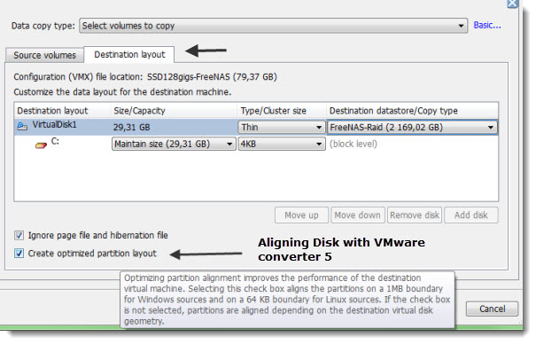 vmware converter 5 - partition alignement