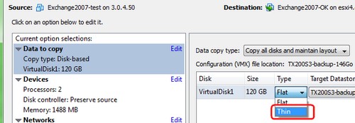 vmware converter convert-machine wizard thin provissioning