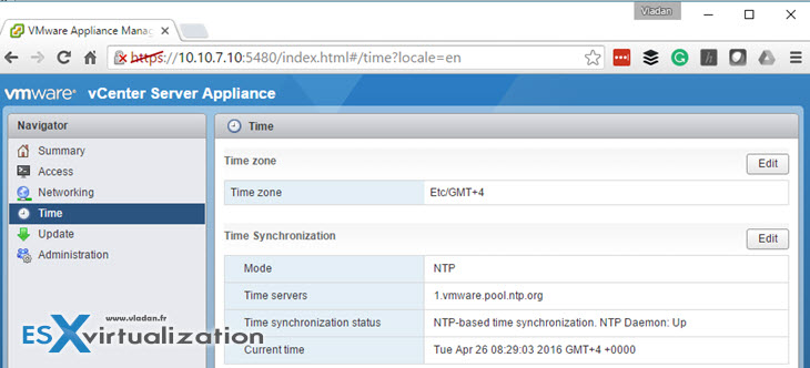 VMware VCSA configure NTP