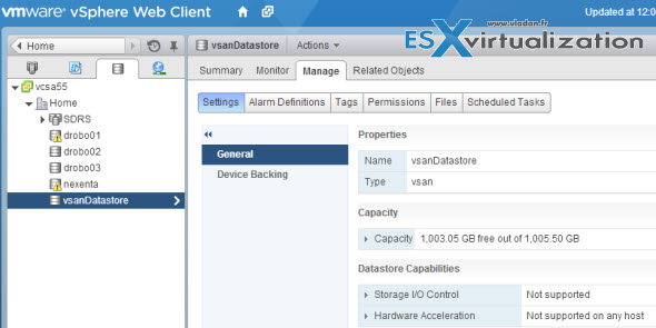 VMware VSAN Datastore - vSphere Web Client View