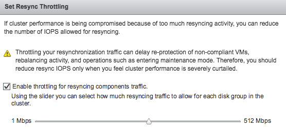 VSAN set resynch throtling